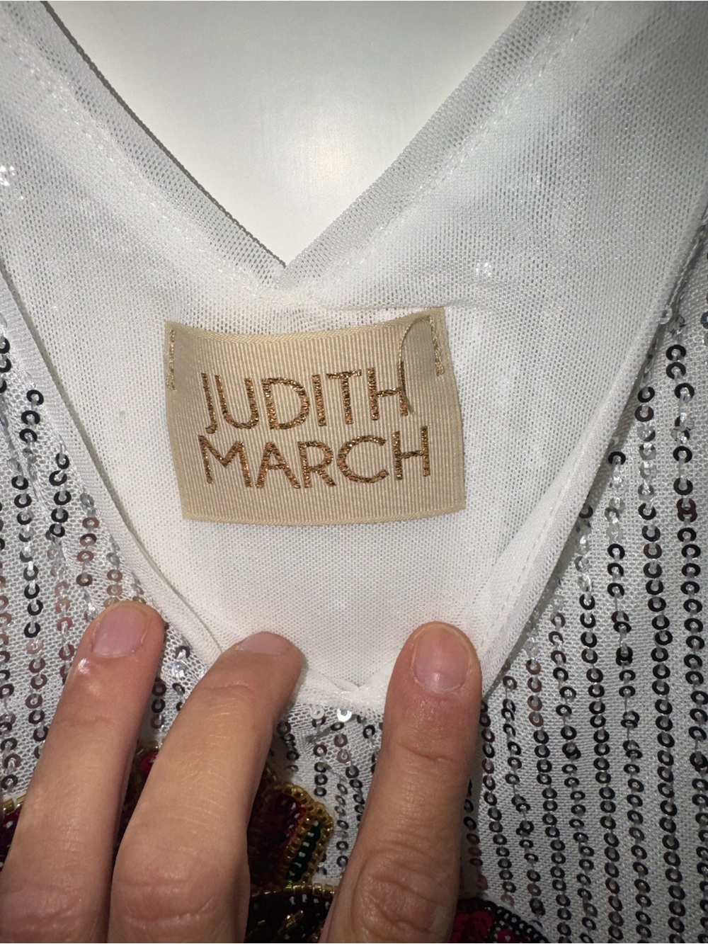 Judith March White Sequin Tank with Multi-Color Beaded Turkey Motif - Picture 3 of 5